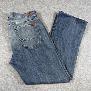 7 For All Mankind Bootcut Jeans Mens 34x31 Blue Made USA Faded Denim Distressed